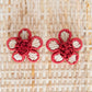 Coastal American Red Raffia Stud Earrings