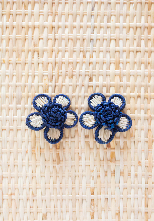 Coastal American Navy Raffia Stud Earrings