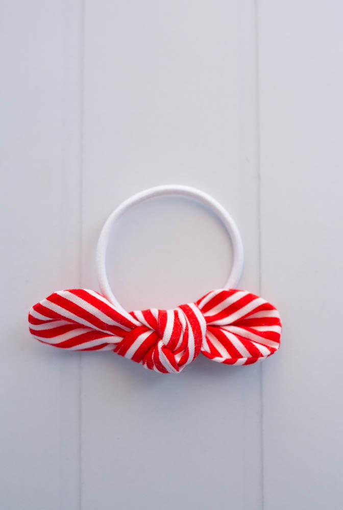 Red Striped Bow Hair Tie