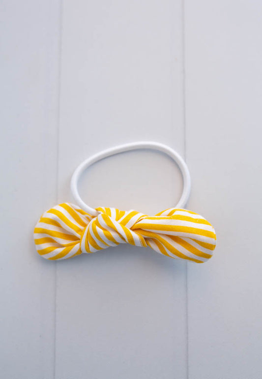 Yellow Striped Bow Hair Tie