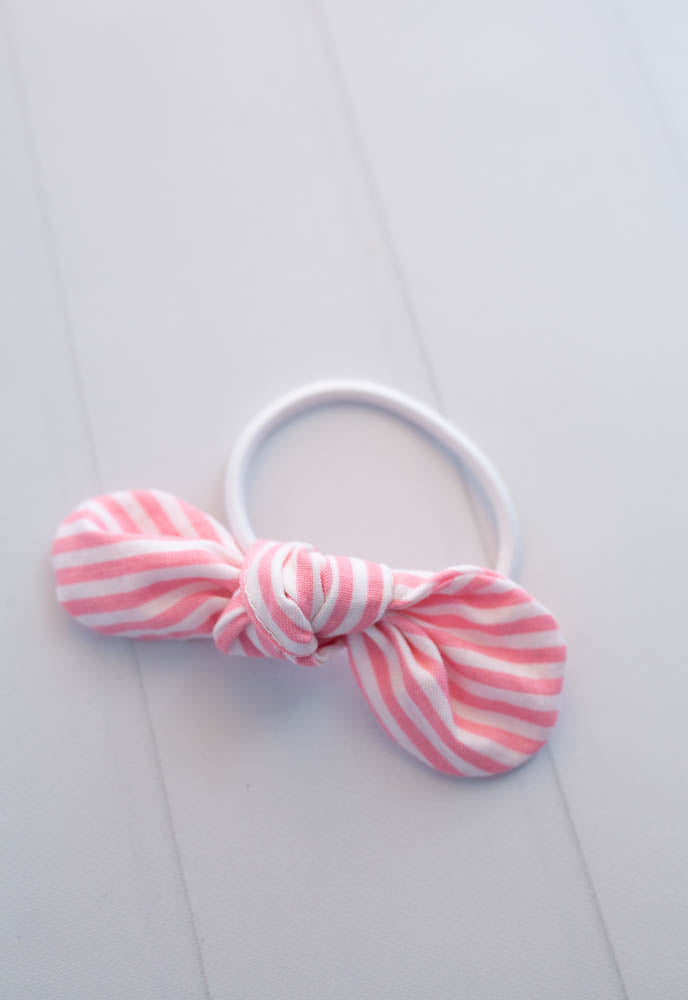 Pink Striped Bow Hair Tie