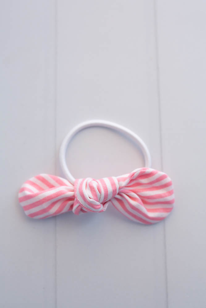 Pink Striped Bow Hair Tie