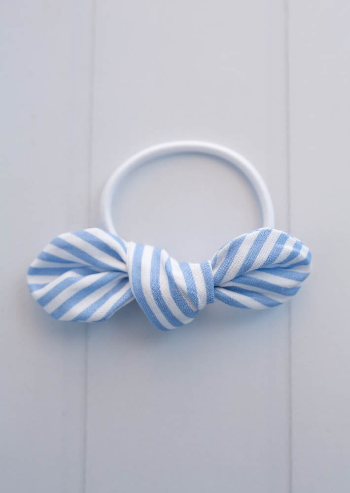 Coastal Grandma Blue Striped Bow Hair Tie