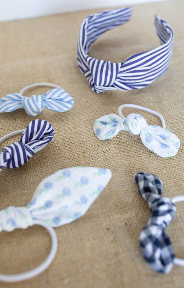 Navy Gingham Bow Hair Tie