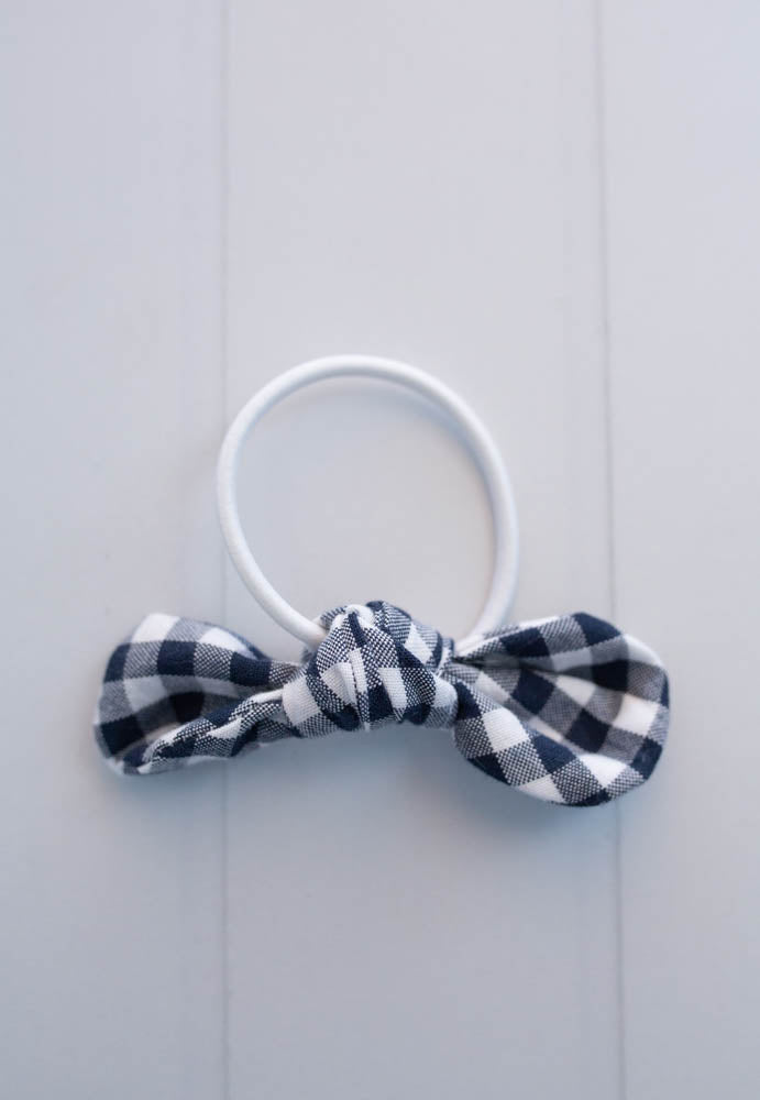 Navy Gingham Bow Hair Tie