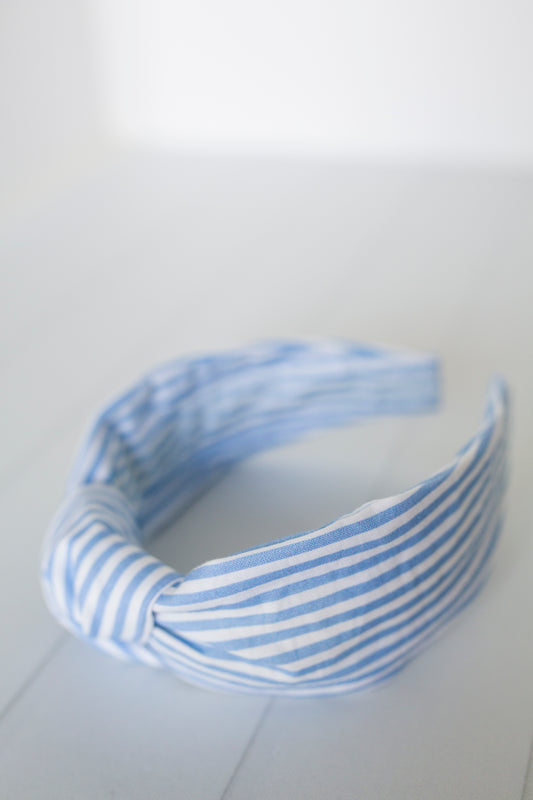 Coastal Grandma Blue Striped Knot Headband