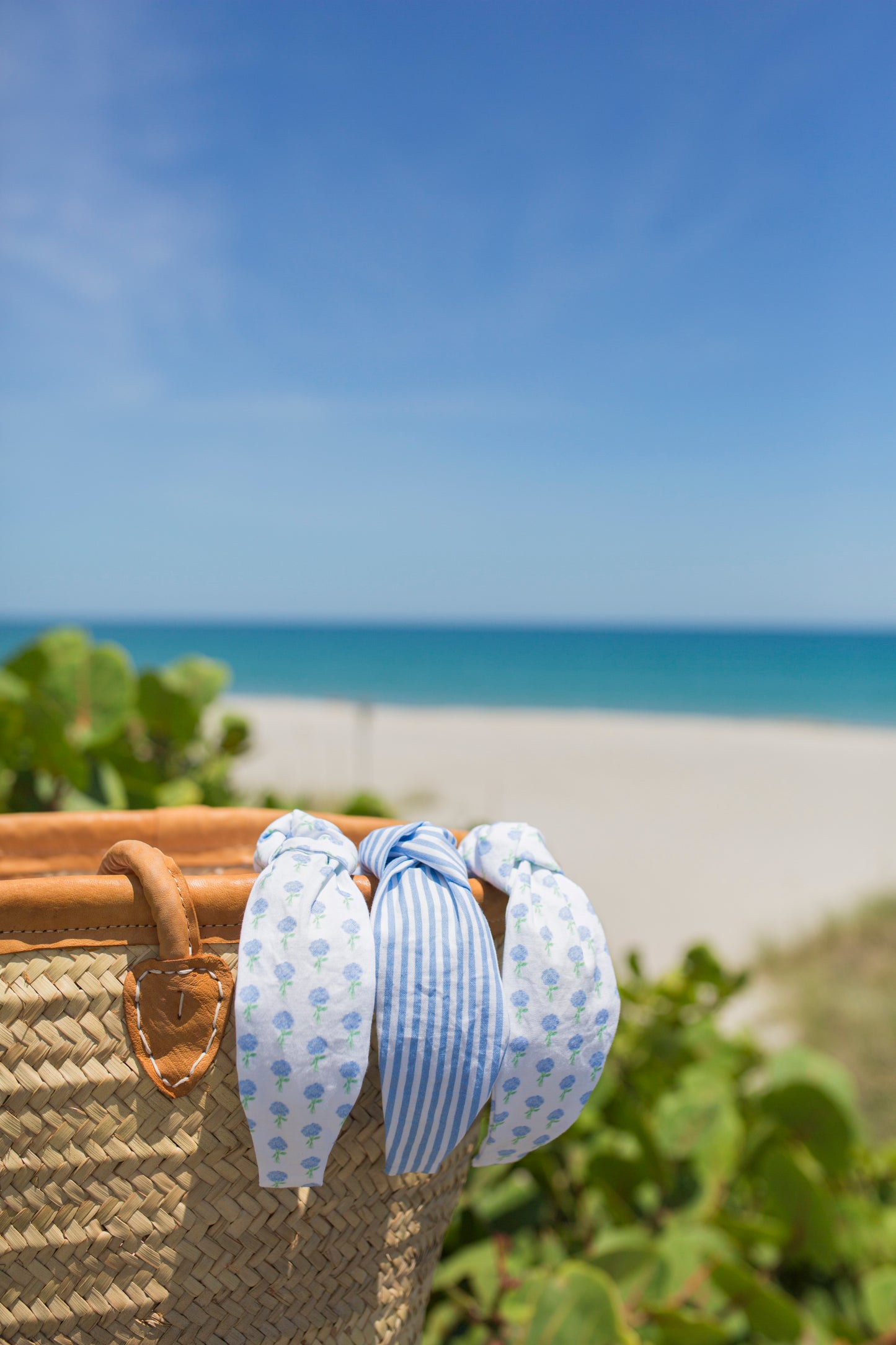 Coastal Grandma Blue Striped Knot Headband