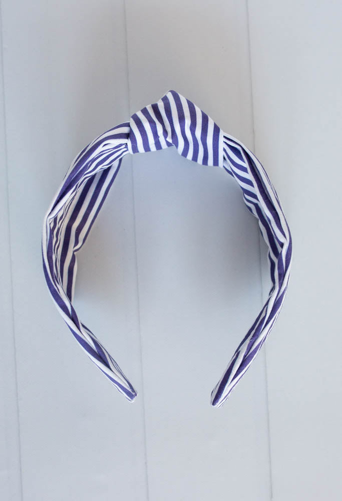 Navy Blue Striped Knot Headband