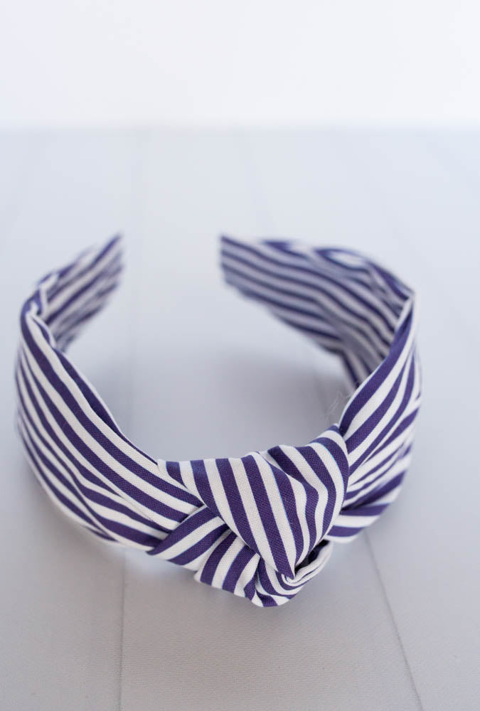 Navy Blue Striped Knot Headband