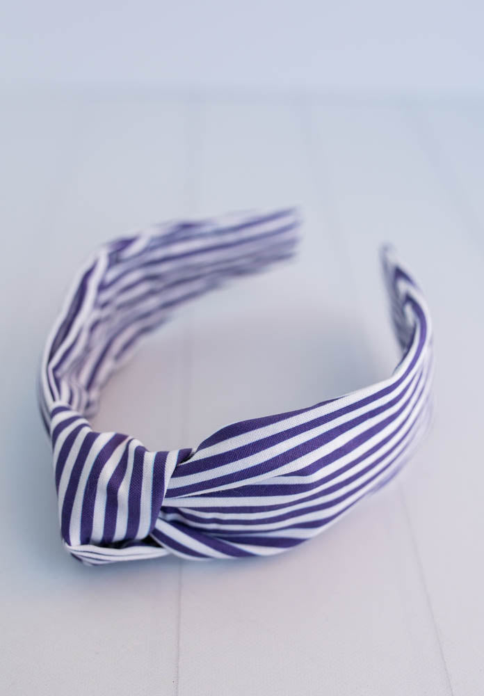 Navy Blue Striped Knot Headband