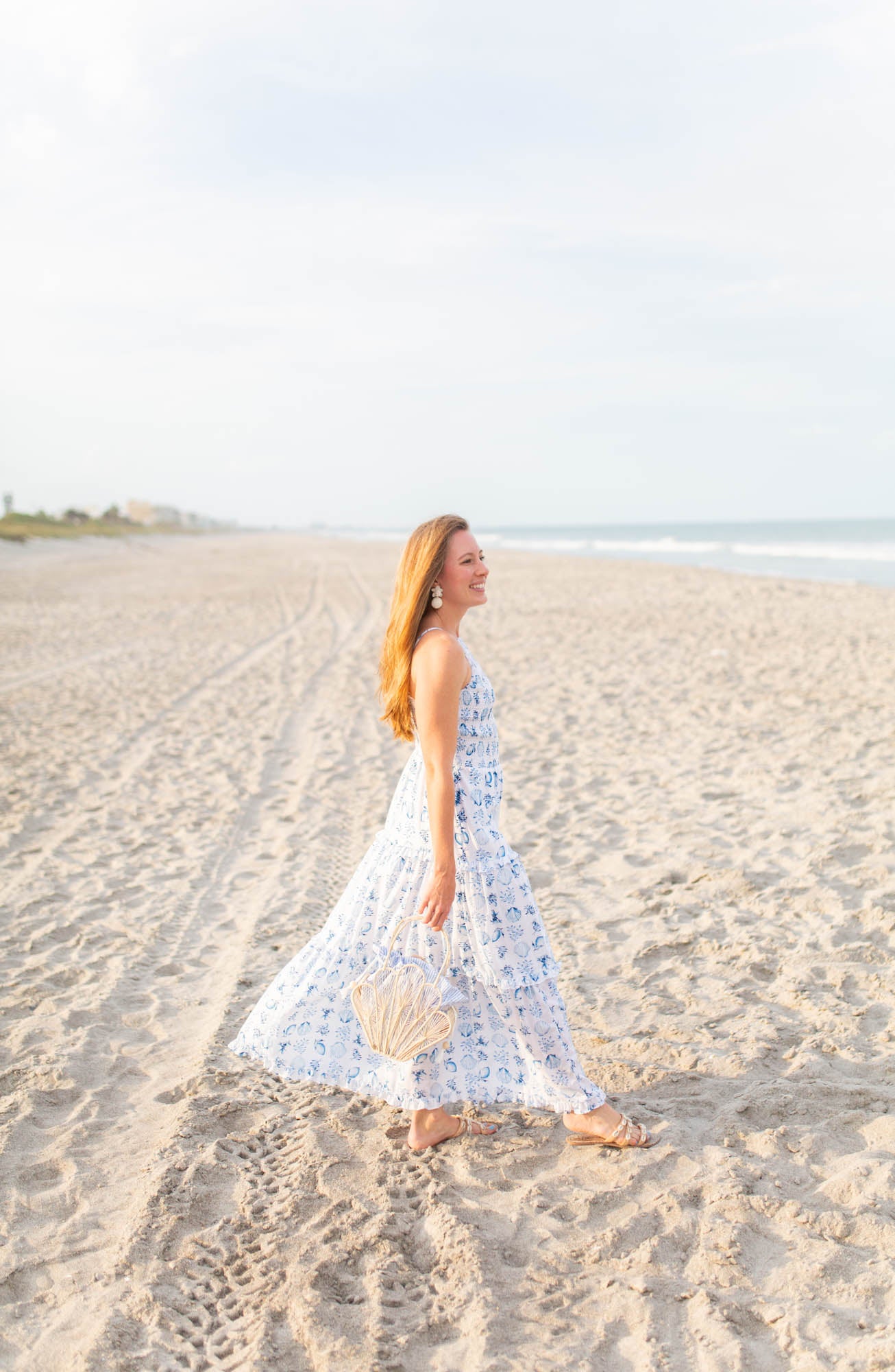 Palm Beach Island Raffia Shell Bag Sea Blue