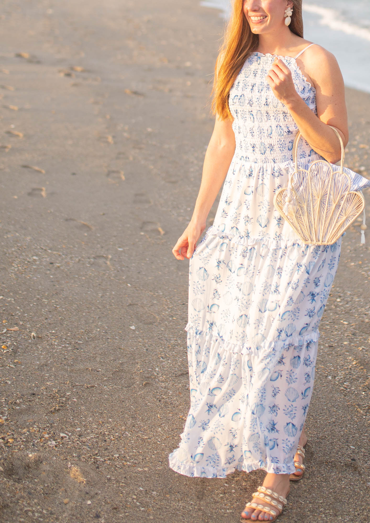 Palm Beach Island Raffia Shell Bag Sea Blue