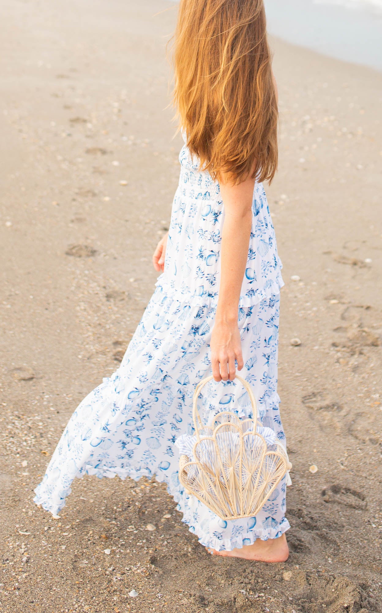 Palm Beach Island Raffia Shell Bag Sea Blue