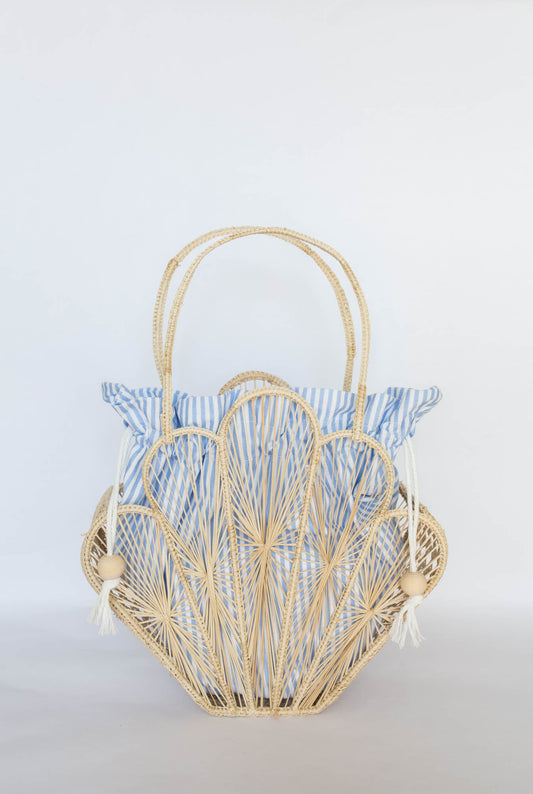 Palm Beach Island Raffia Shell Bag Sea Blue
