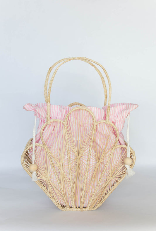 Palm Beach Island Raffia Shell Bag Sunset Pink