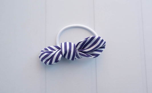 Navy Striped Bow Hair Tie