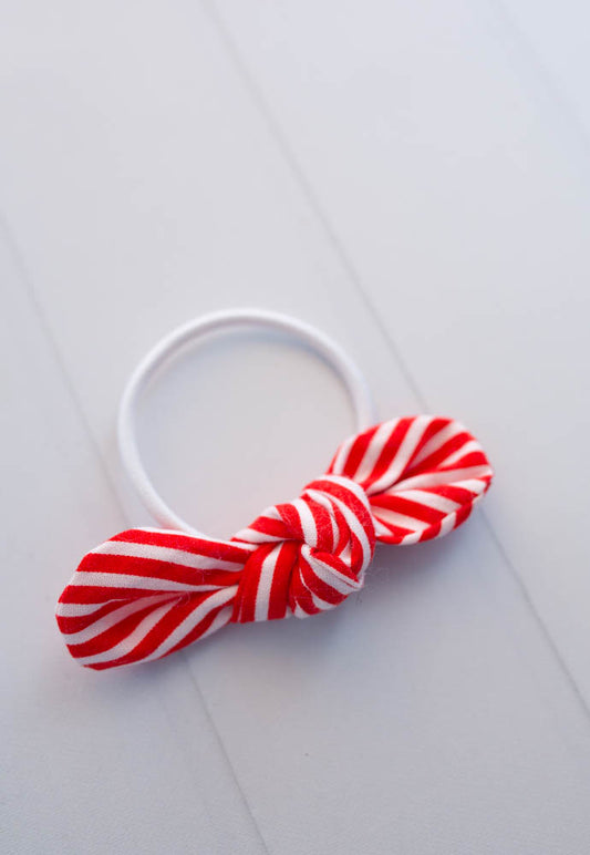Red Striped Bow Hair Tie