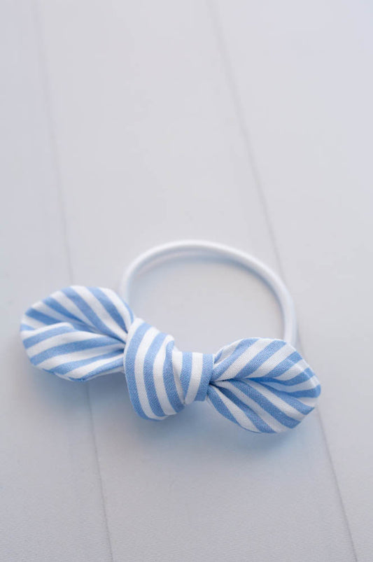 Coastal Grandma Blue Striped Bow Hair Tie