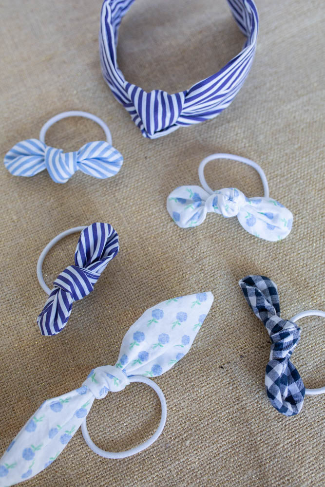 Navy Striped Bow Hair Tie