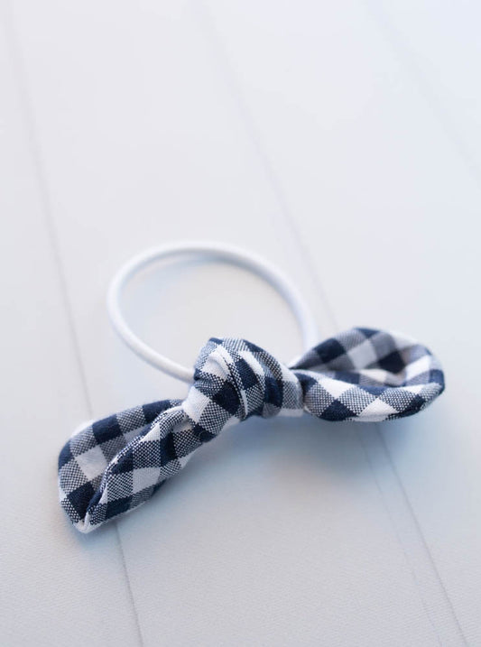 Navy Gingham Bow Hair Tie