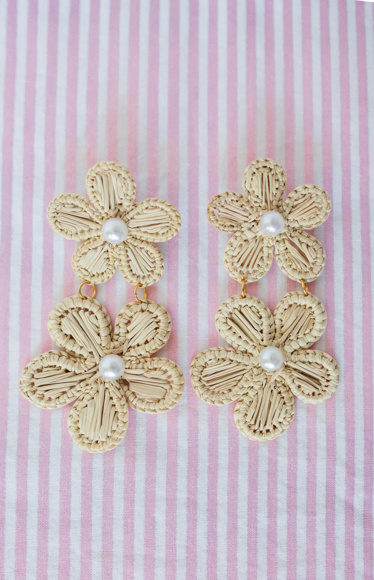 Woven Floral Raffia Earrings