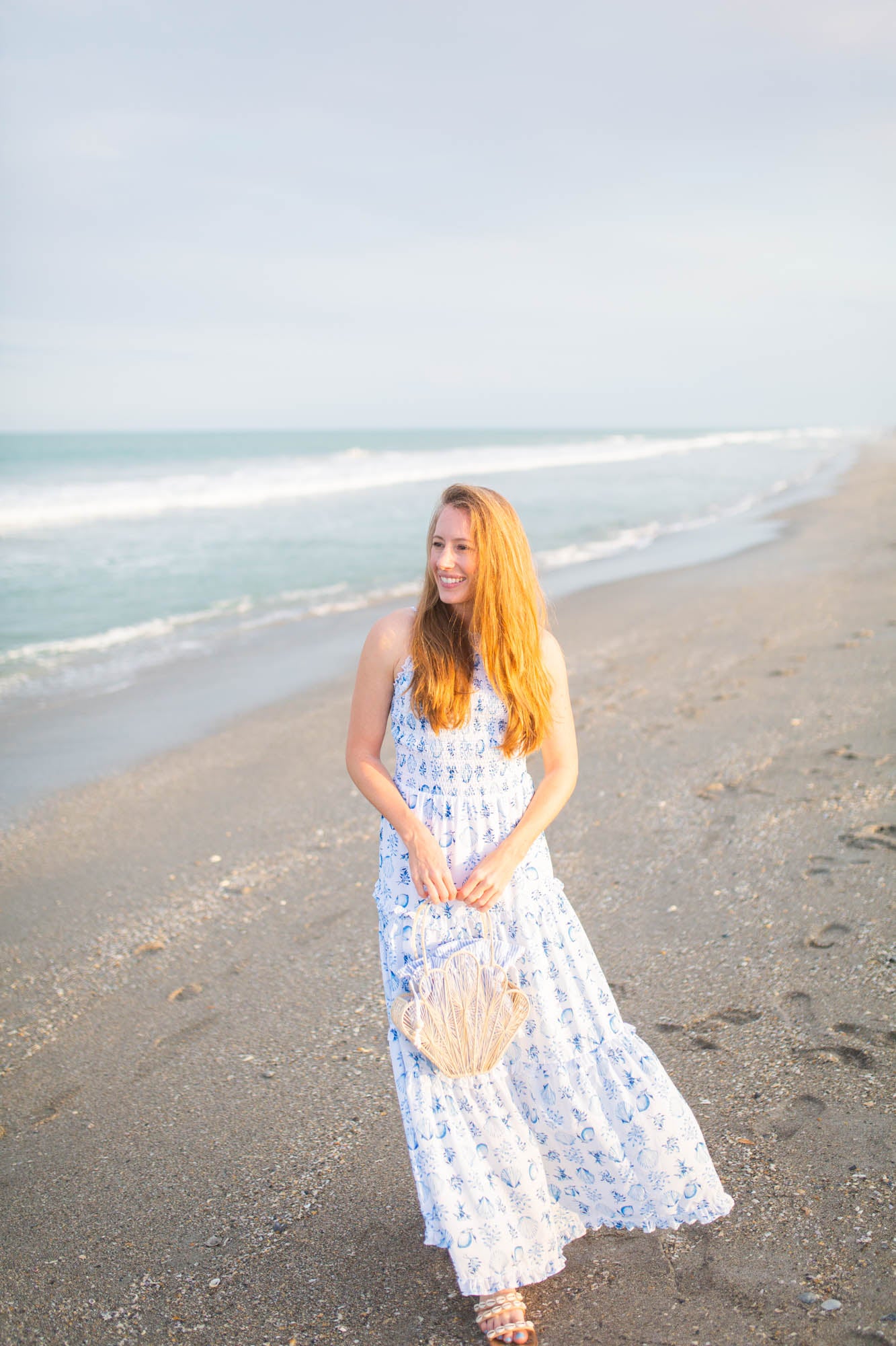 Palm Beach Island Raffia Shell Bag Sea Blue